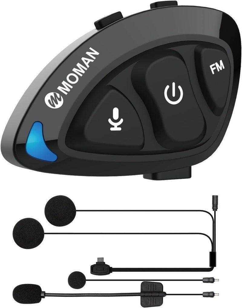 MOMAN Motorcycle Helmet Headset Speaker, RS-S Motorbike Helmet Headphone HiFi/Noise Cancellation/Auto Answer/FM Radio/AI Voice/IPX6 Waterproof with 2 Type Mics Earphone for All Helmets and Solo Riding - Image 1